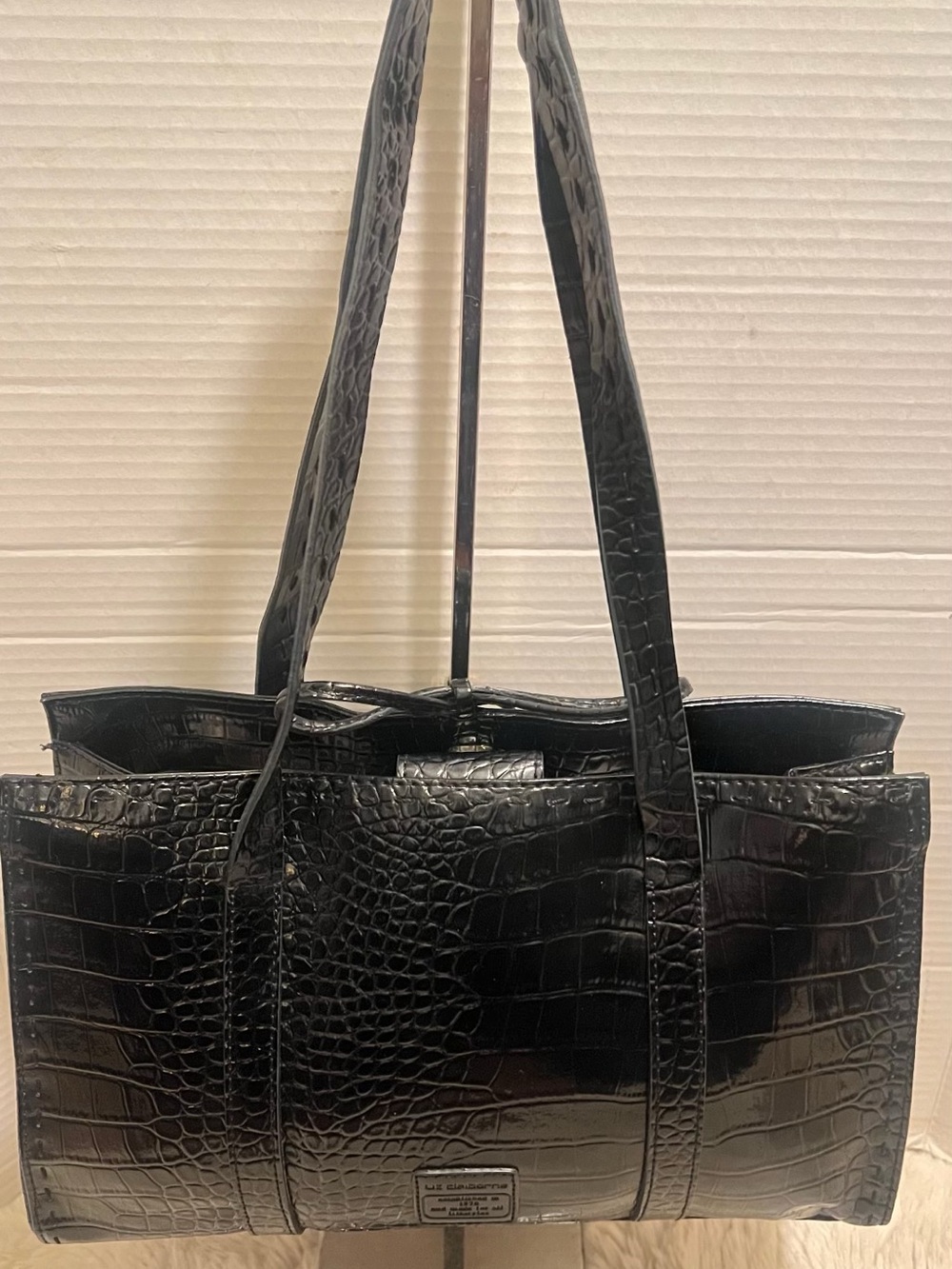 Vintage Liz Claiborne Black Croc-Embossed Shoulder Tote